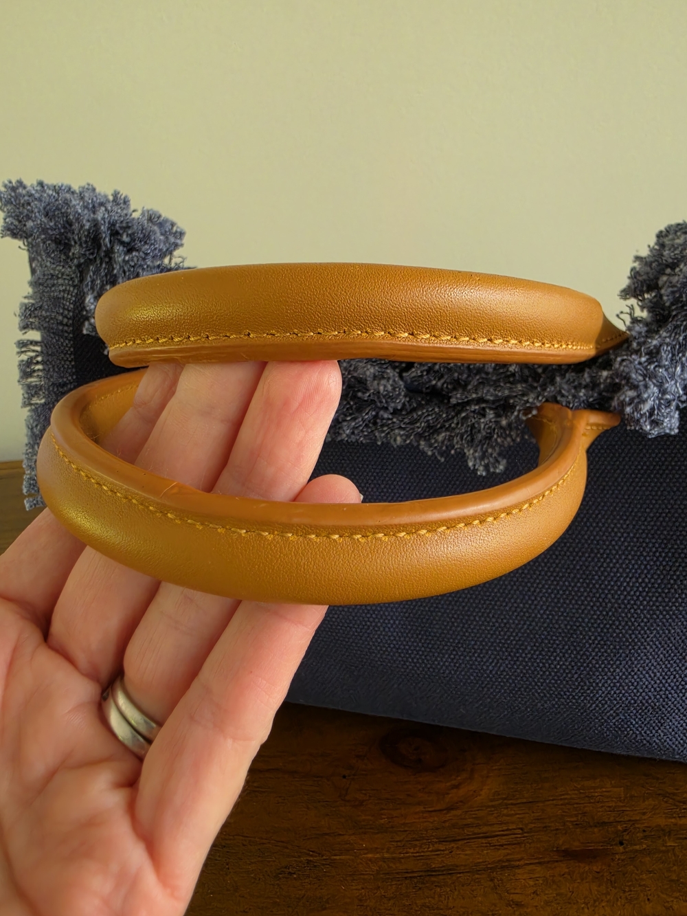 Melissa Odabash Navy Porto Cervo Fringed Mini Tote with Tan Leather Handles - Picture 13 of 14